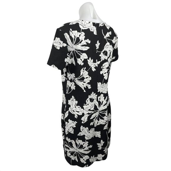 Banana Republic Black Floral Print Round Neck Short Sleeve Mini Sheath Dress 8 - Picture 2 of 5
